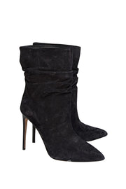 Paris Texas - Black Suede Ruched Short Boot Heels Sz 10 - Current Boutique