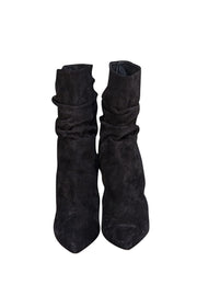 Paris Texas - Black Suede Ruched Short Boot Heels Sz 10 - Current Boutique