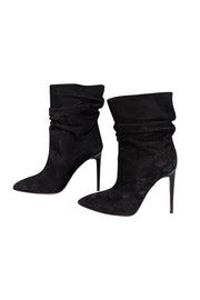 Paris Texas - Black Suede Ruched Short Boot Heels Sz 10 - Current Boutique