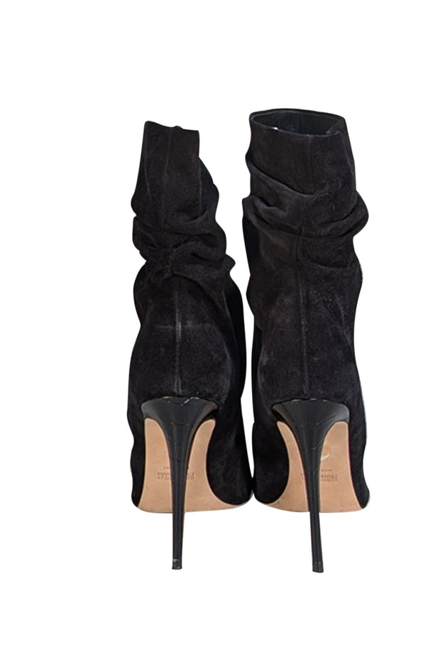 Paris Texas - Black Suede Ruched Short Boot Heels Sz 10 - Current Boutique