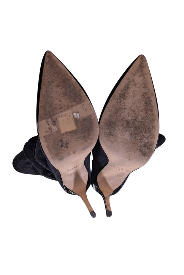 Paris Texas - Black Suede Ruched Short Boot Heels Sz 10 - Current Boutique