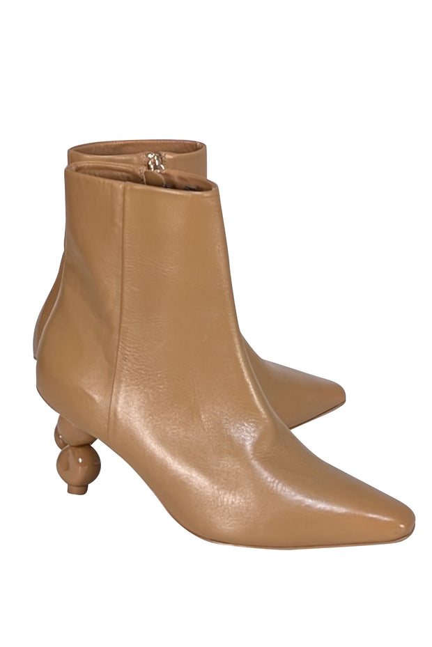 Cult Gaia - Beige Leather Sphere Heel Short Boots Sz 10 - Current Boutique