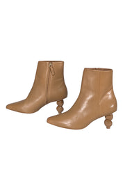 Cult Gaia - Beige Leather Sphere Heel Short Boots Sz 10 - Current Boutique