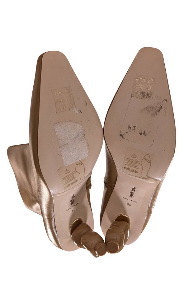 Cult Gaia - Beige Leather Sphere Heel Short Boots Sz 10 - Current Boutique