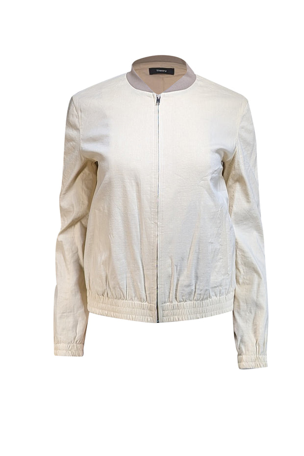 Theory - Ivory Linen Blend Bomber Style Jacket Sz S - Current Boutique