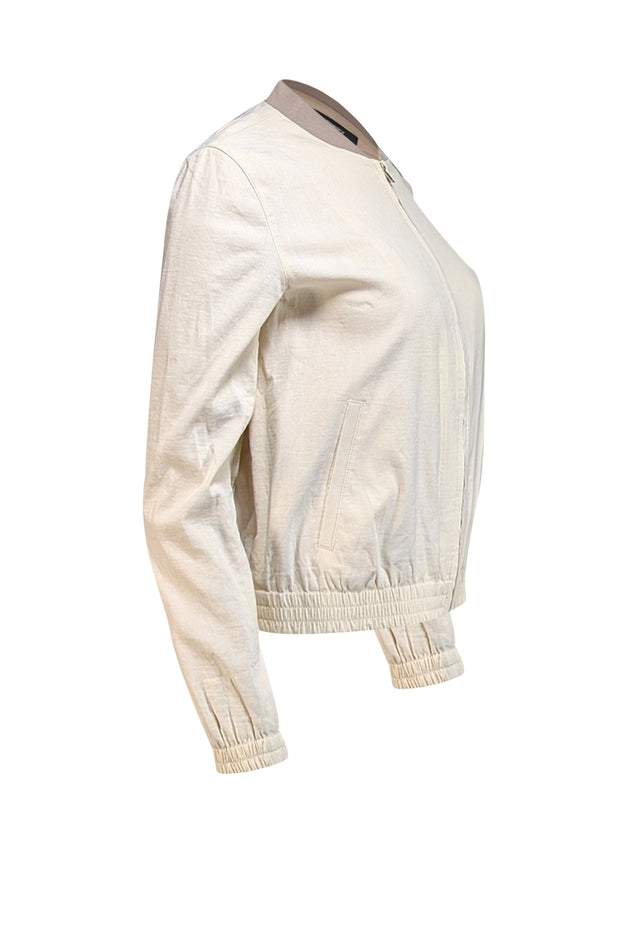 Theory - Ivory Linen Blend Bomber Style Jacket Sz S - Current Boutique