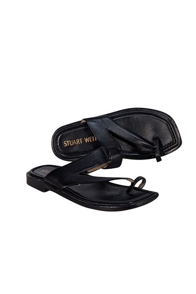 Stuart Weitzman - Black Leather Toe Strap Sandals Sz 7.5