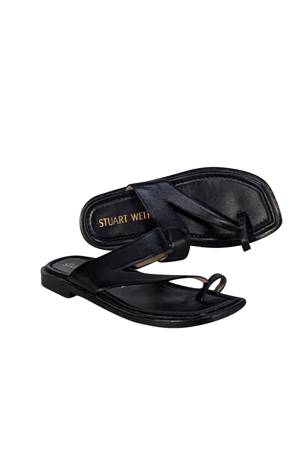 Stuart Weitzman - Black Leather Toe Strap Sandals Sz 7.5