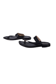 Stuart Weitzman - Black Leather Toe Strap Sandals Sz 7.5