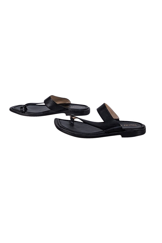 Stuart Weitzman - Black Leather Toe Strap Sandals Sz 7.5