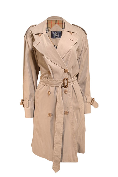 Burberry - Beige Long Trench Coat Sz L - Current Boutique