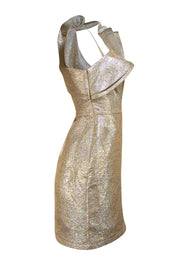 Ieena - Gold Metallic Brocade Ruffled One Shoulder Dress Sz 2