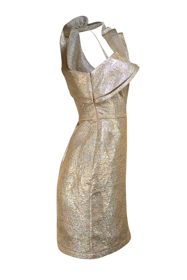 Ieena - Gold Metallic Brocade Ruffled One Shoulder Dress Sz 2
