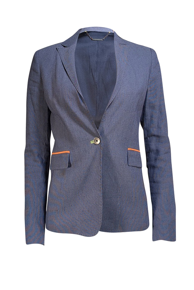 Elie Tahari -Blue Contrasting Trim Linen Blend Blazer Sz 4