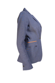 Elie Tahari -Blue Contrasting Trim Linen Blend Blazer Sz 4