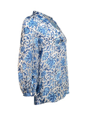 Alice & Olivia - Blue & White Floral "Shelia" Blouse Sz S - Current Boutique