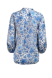 Alice & Olivia - Blue & White Floral "Shelia" Blouse Sz S - Current Boutique