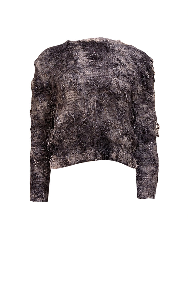 Avant Toi- Black, Grey, & White Distressed Metallic Sweater Sz L - Current Boutique