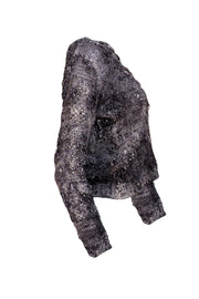 Avant Toi- Black, Grey, & White Distressed Metallic Sweater Sz L - Current Boutique