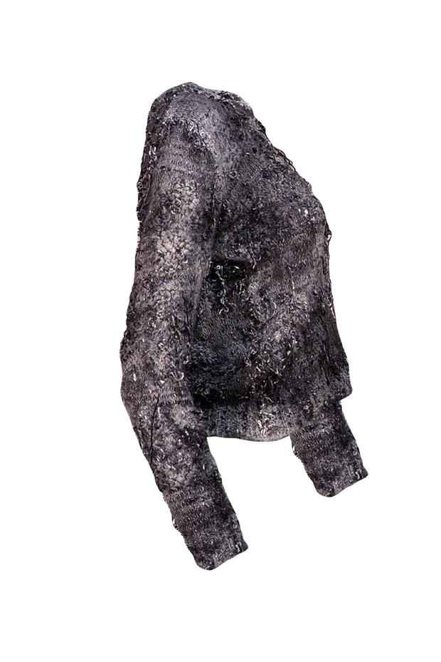 Avant Toi- Black, Grey, & White Distressed Metallic Sweater Sz L - Current Boutique
