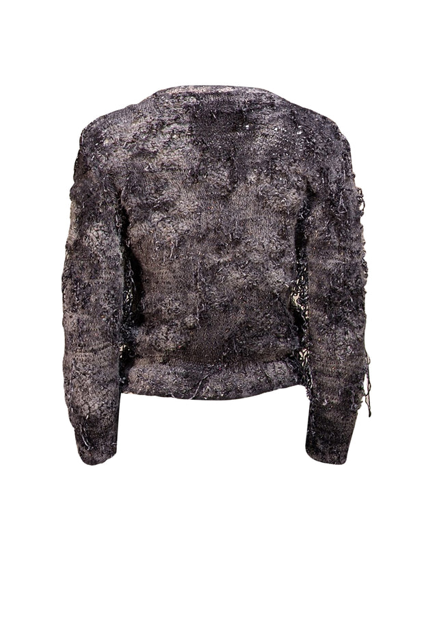 Avant Toi- Black, Grey, & White Distressed Metallic Sweater Sz L - Current Boutique
