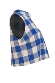 Veronica Beard - Blue & White Check Crop "Sylvana" Top Sz 12 - Current Boutique