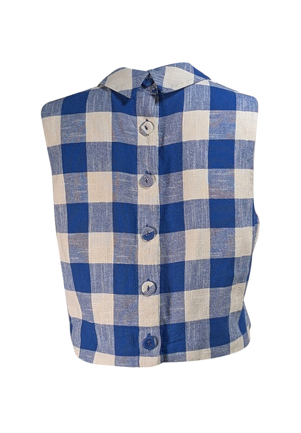Veronica Beard - Blue & White Check Crop "Sylvana" Top Sz 12 - Current Boutique