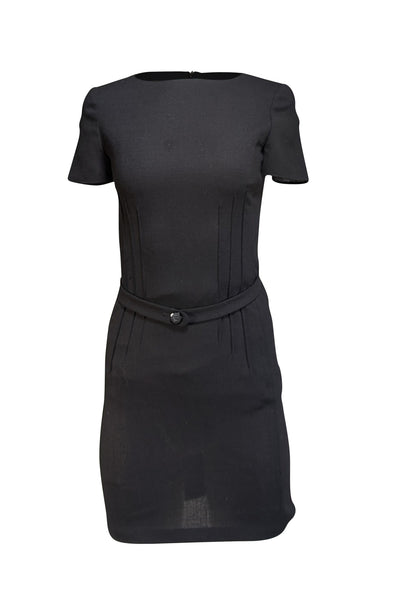 Valentino - Black Wool Belted Short Sleeve Dress Sz 4 - Current Boutique