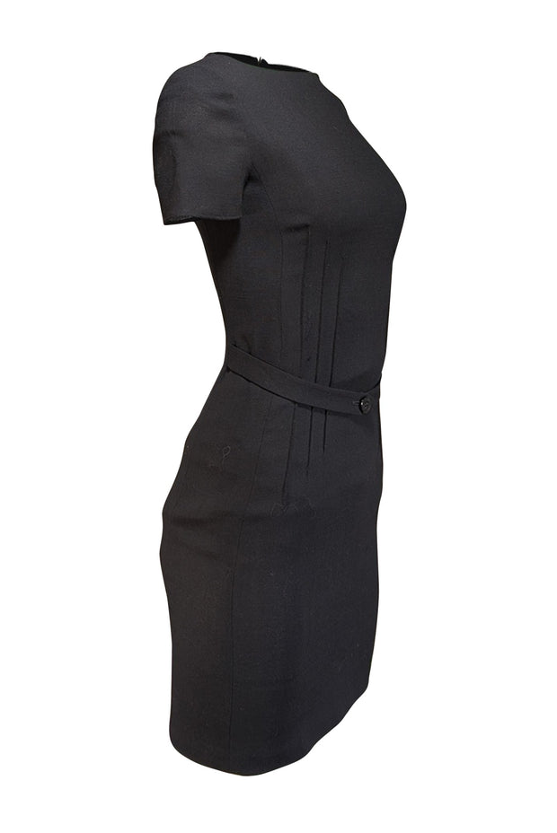 Valentino - Black Wool Belted Short Sleeve Dress Sz 4 - Current Boutique