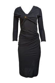 Gucci - Black V-neckline Gold Buckle Dress Sz M