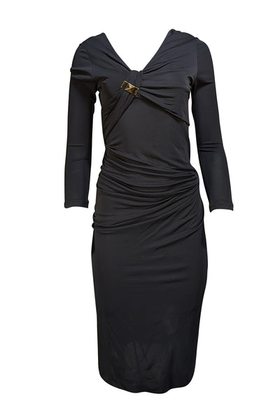 Gucci - Black V-neckline Gold Buckle Dress Sz M