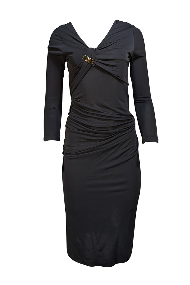 Gucci - Black V-neckline Gold Buckle Dress Sz M