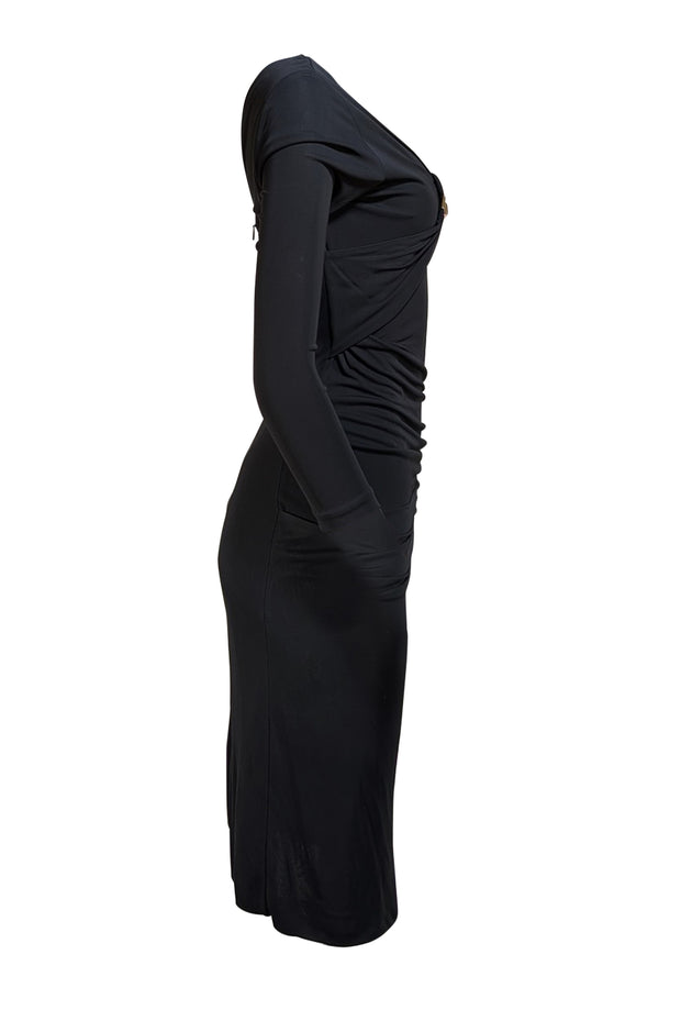 Gucci - Black V-neckline Gold Buckle Dress Sz M