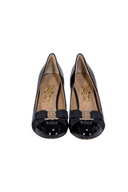 Ferragamo - Black Patent Leather Bow Front Pumps Sz 5.5