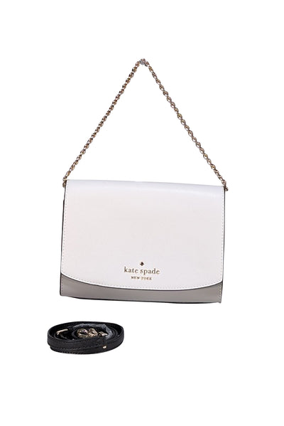 Kate Spade - Grey, White, & Black Color Block Saffiano Leather "Carson" Crossbody Bag - Current Boutique