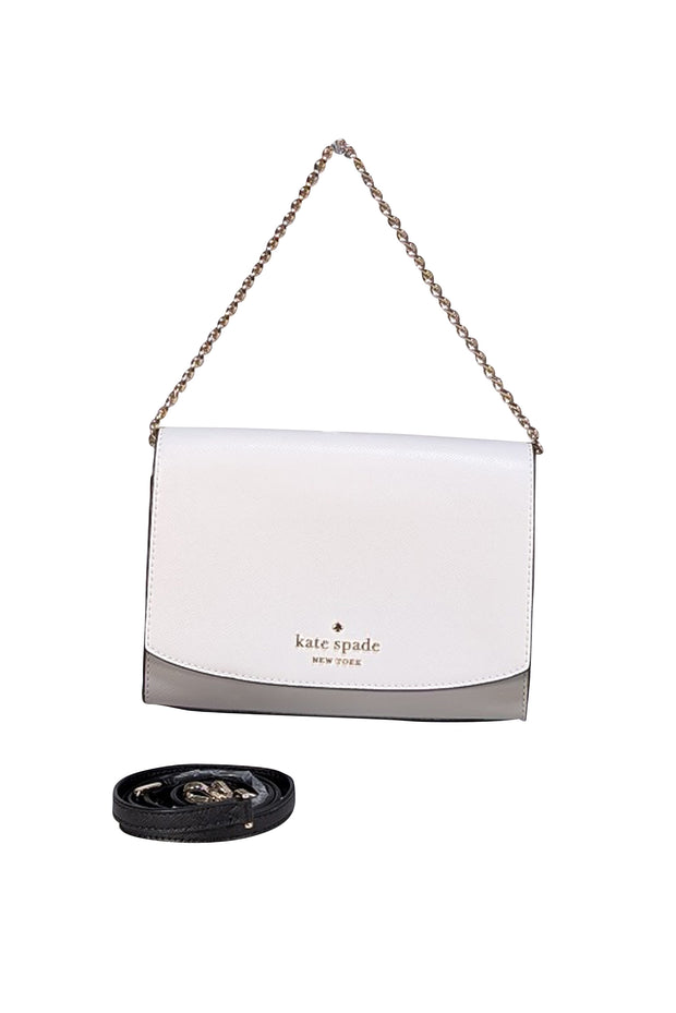 Kate Spade - Grey, White, & Black Color Block Saffiano Leather "Carson" Crossbody Bag - Current Boutique
