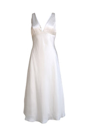 Amsale - White V-Neck Sleeveless Satin Midi Dress Sz 8 - Current Boutique