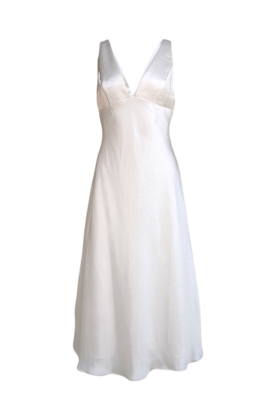 Amsale - White V-Neck Sleeveless Satin Midi Dress Sz 8 - Current Boutique