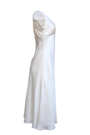Amsale - White V-Neck Sleeveless Satin Midi Dress Sz 8 - Current Boutique