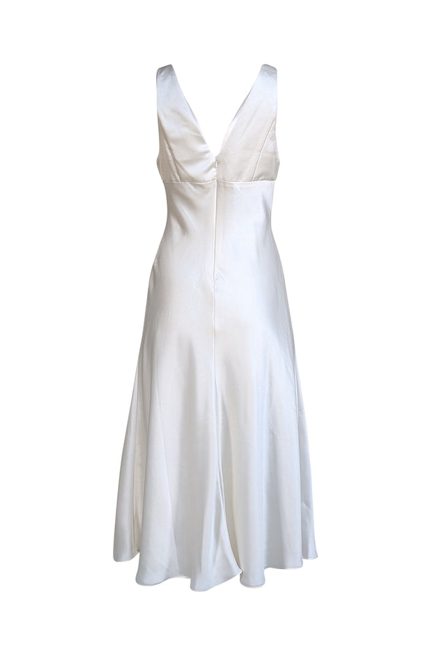 Amsale - White V-Neck Sleeveless Satin Midi Dress Sz 8 - Current Boutique