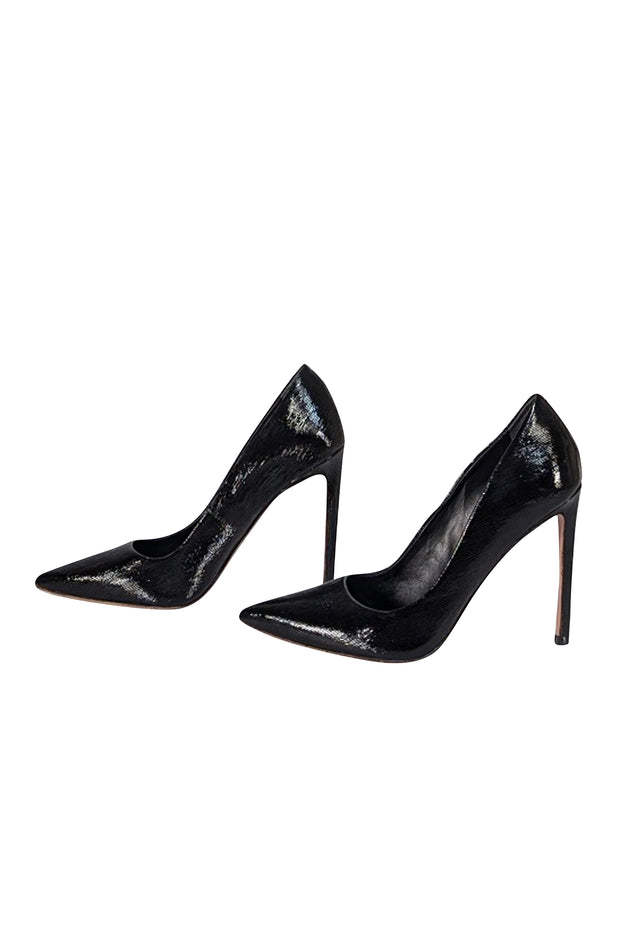 Brian Atwood - Black Textured Patent Leather Pointed Toe Pumps Sz 7.5
