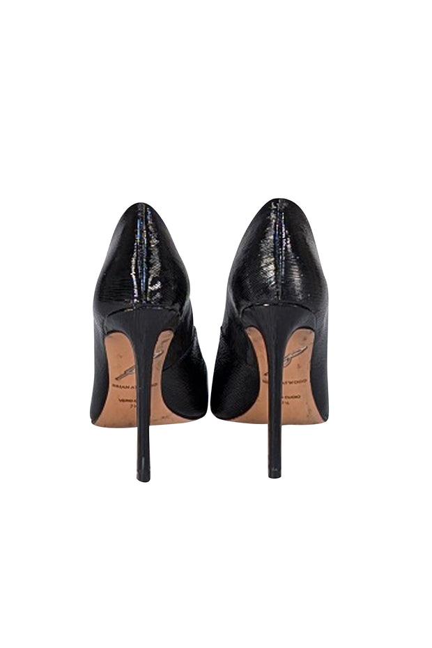 Brian Atwood - Black Textured Patent Leather Pointed Toe Pumps Sz 7.5