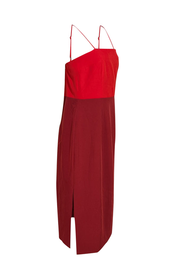 Milly - Red & Maroon Two Tone Colorblock Sleeveless Sheath Dress Sz 12 - Current Boutique