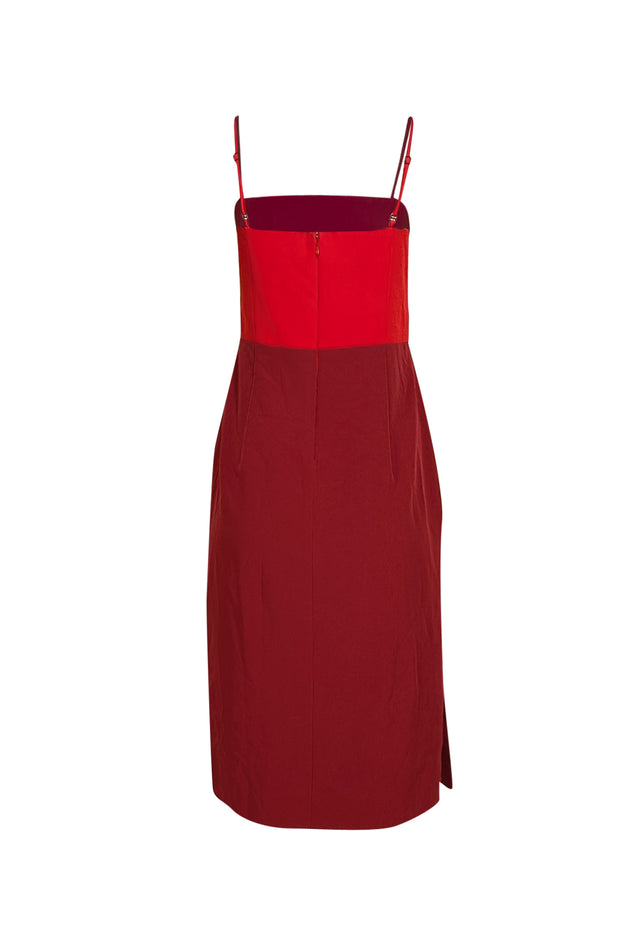 Milly - Red & Maroon Two Tone Colorblock Sleeveless Sheath Dress Sz 12 - Current Boutique