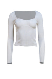 Frame - Ivory Ribbed Long Sleeve Top w/ Zip Cuffs Sz XS - Current Boutique