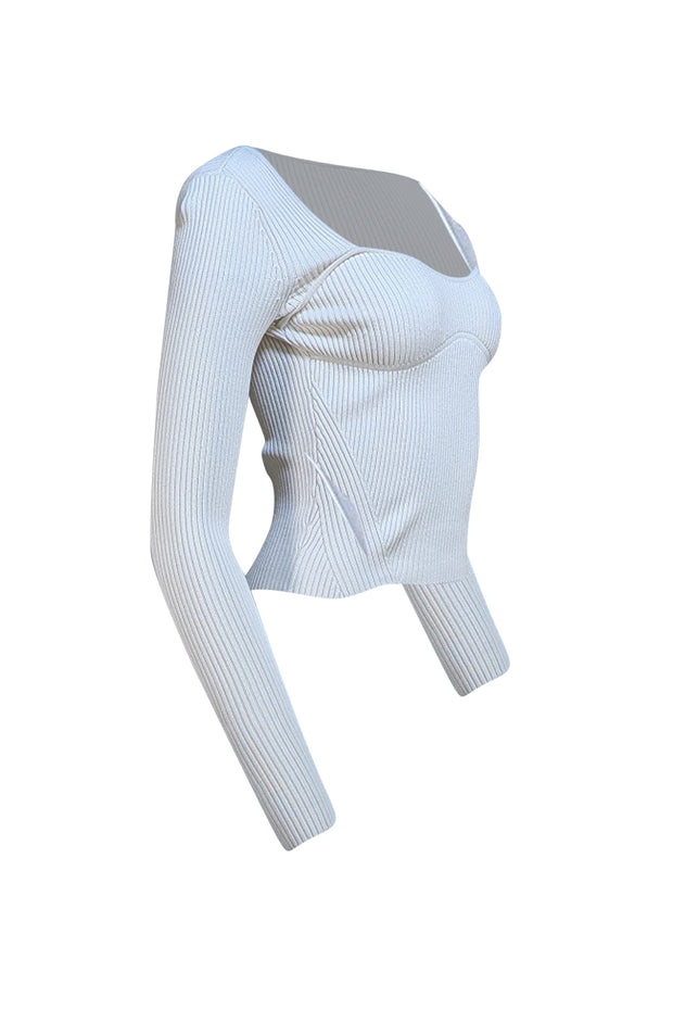 Frame - Ivory Ribbed Long Sleeve Top w/ Zip Cuffs Sz XS - Current Boutique