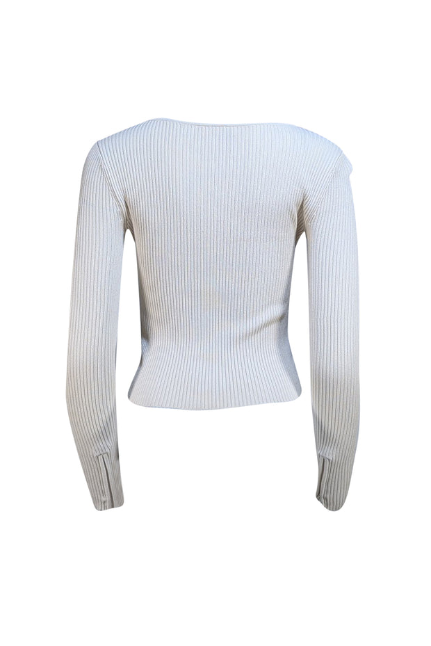 Frame - Ivory Ribbed Long Sleeve Top w/ Zip Cuffs Sz XS - Current Boutique