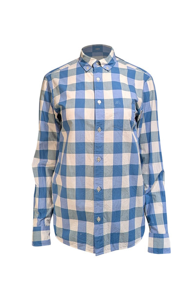 Burberry - Blue & White Checkered Long Sleeve Shirt Sz XS - Current Boutique