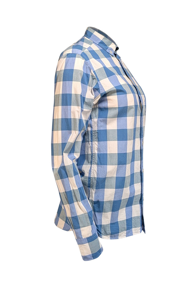 Burberry - Blue & White Checkered Long Sleeve Shirt Sz XS - Current Boutique