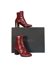 Mulberry - Crimson Red Leather Short Boots w/ Silver Button Trim Sz 7 - Current Boutique